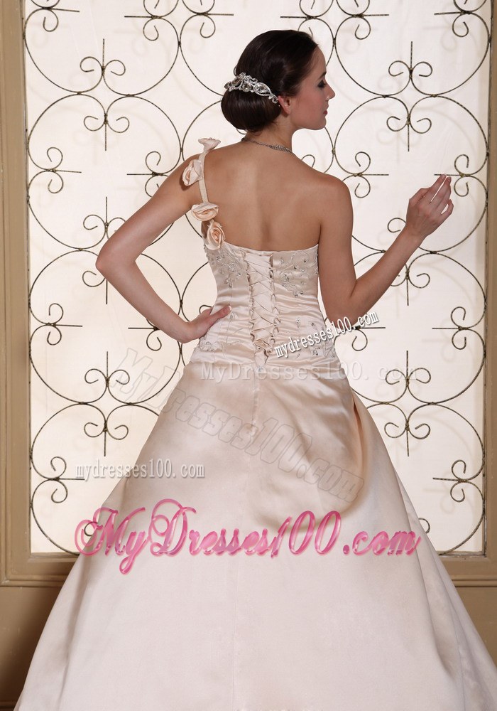 Champagne Flowers One Shoulder Ball Gown Wedding Dress For 2013