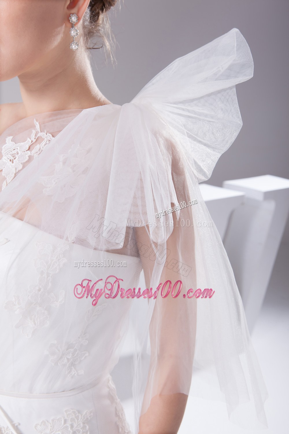 One Shoulder Mermaid Sash Brush Train Wedding Dress