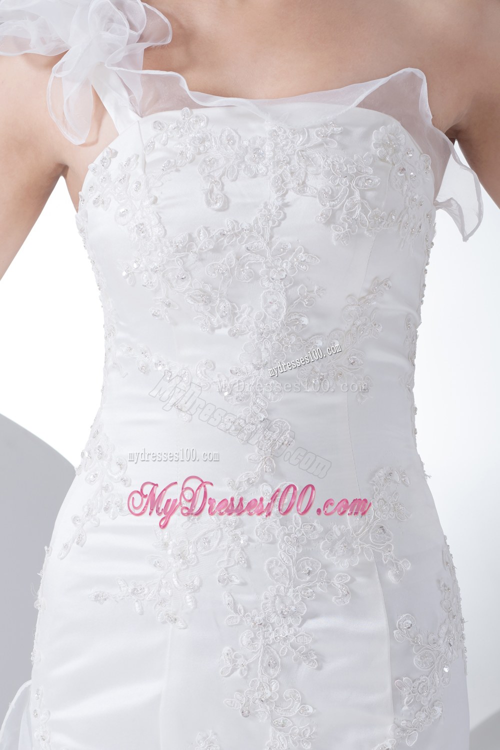 One Shoulder Ruffles Mermaid Appliques Wedding Dress
