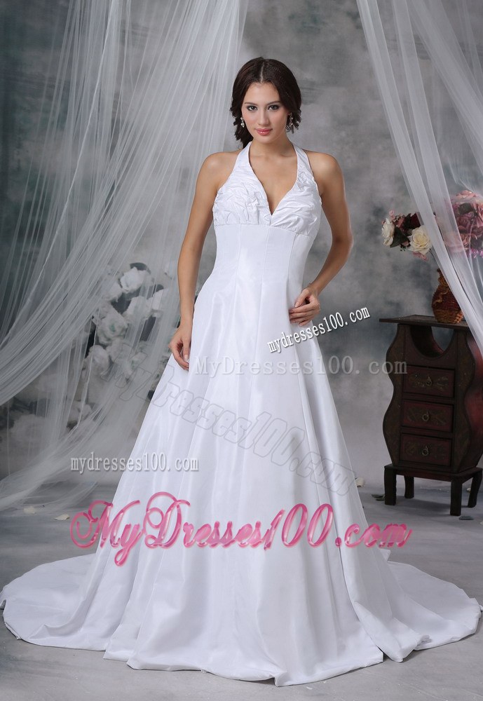 Halter Pick-ups Decorate Bust Chapel Train Exclusive Wedding Gowns