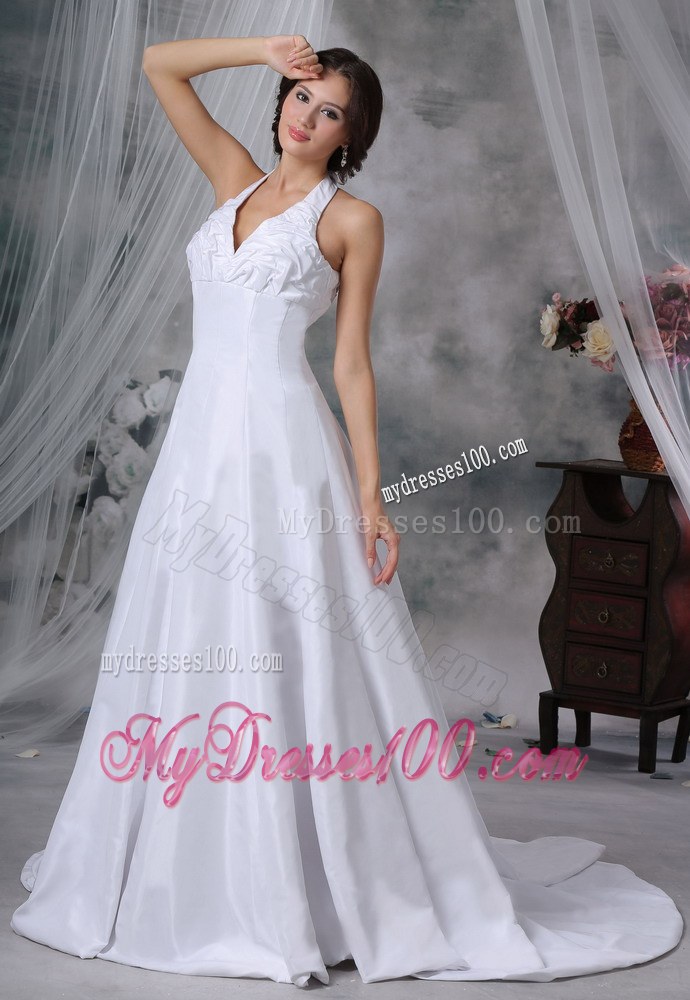 Halter Pick-ups Decorate Bust Chapel Train Exclusive Wedding Gowns