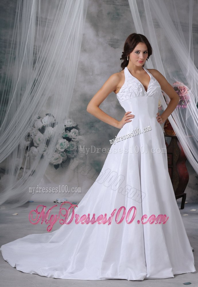Halter Pick-ups Decorate Bust Chapel Train Exclusive Wedding Gowns
