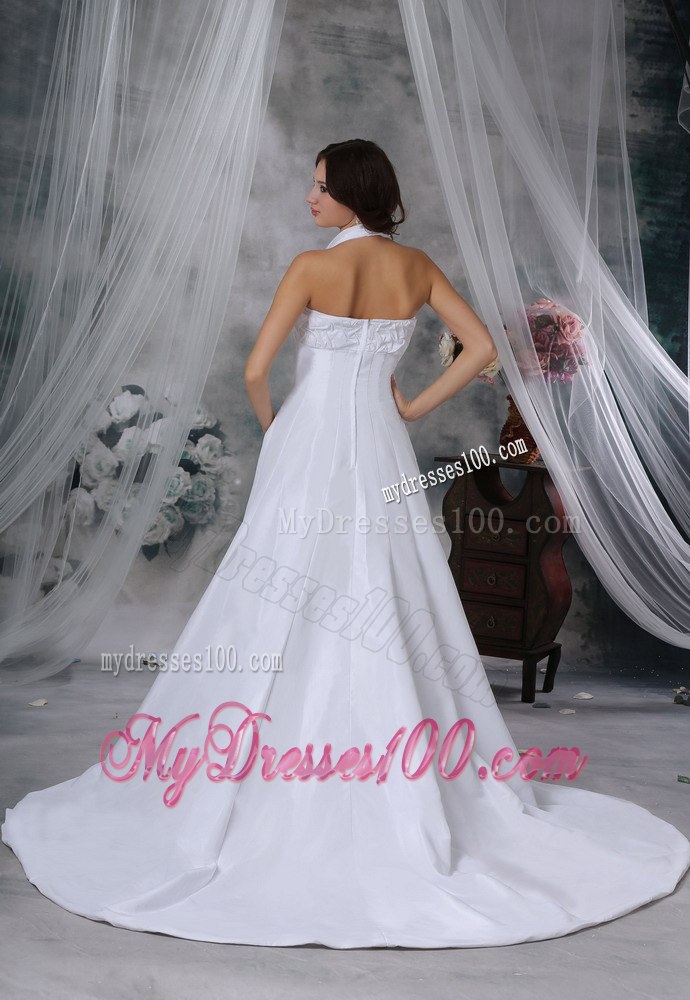 Halter Pick-ups Decorate Bust Chapel Train Exclusive Wedding Gowns