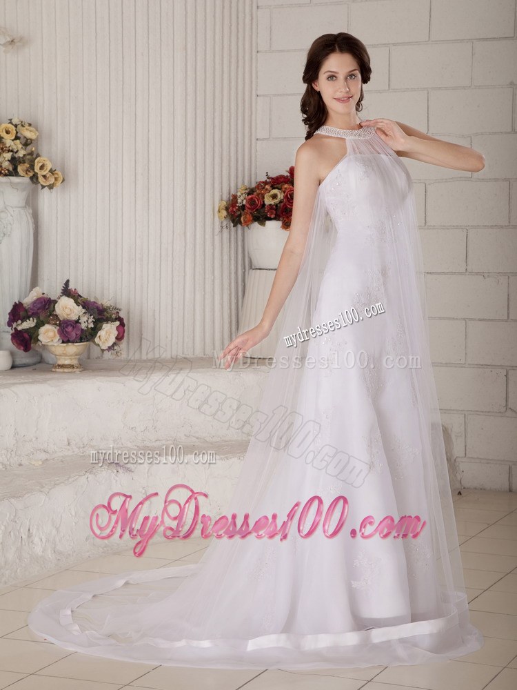 Perfect Column High-neck Brush Train Beading Wedding Dress