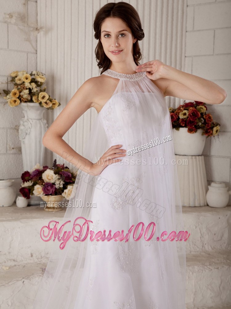 Perfect Column High-neck Brush Train Beading Wedding Dress