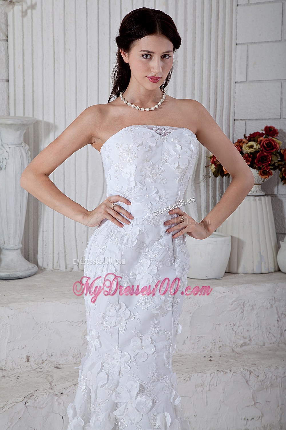 Mermaid Strapless Brush Train Special Fabric Wedding Dresses