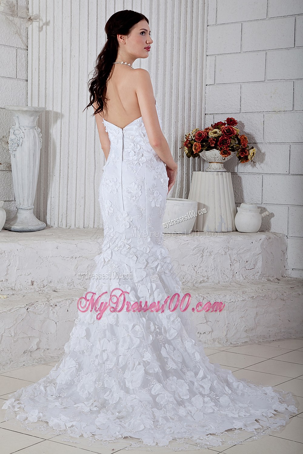 Mermaid Strapless Brush Train Special Fabric Wedding Dresses