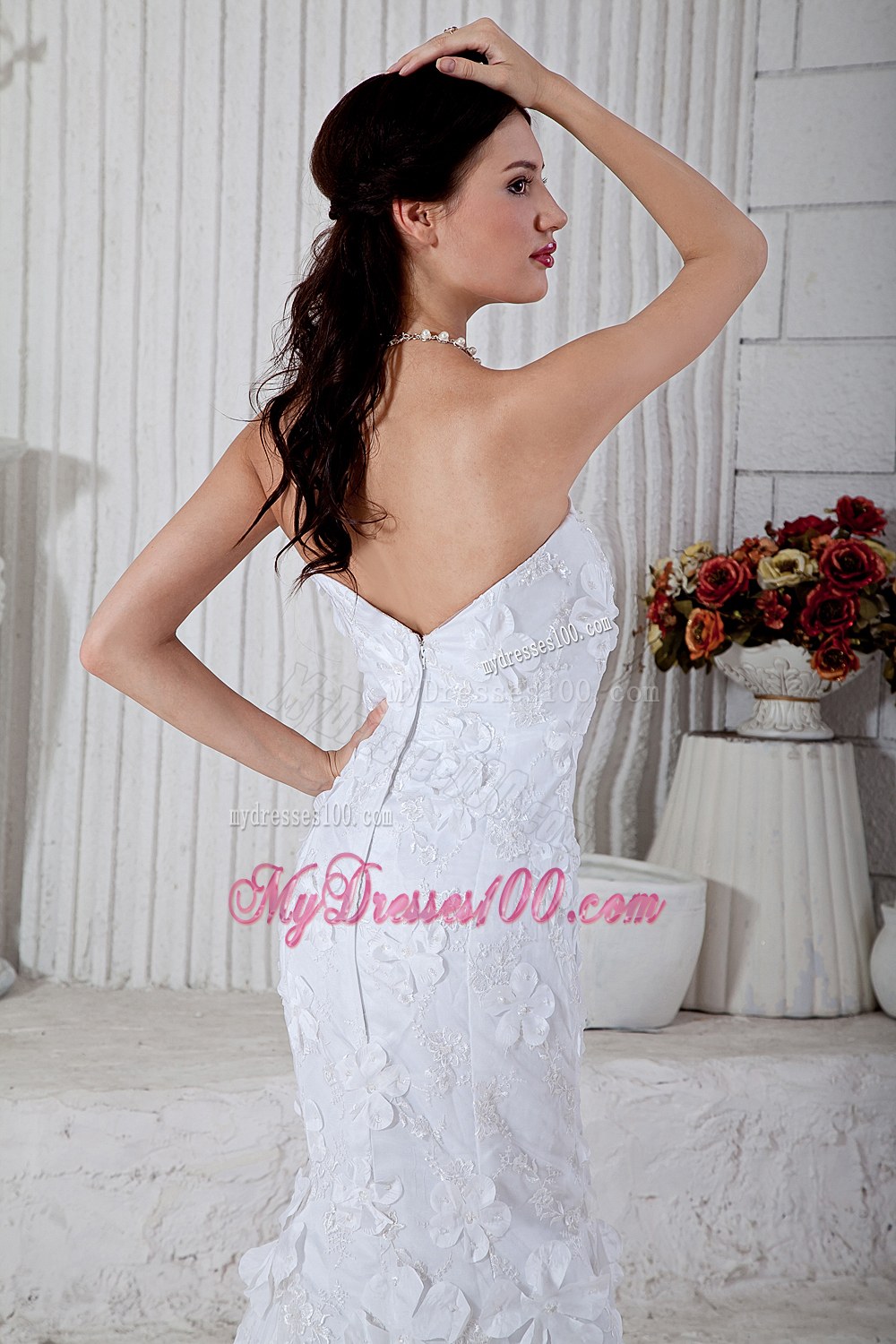 Mermaid Strapless Brush Train Special Fabric Wedding Dresses