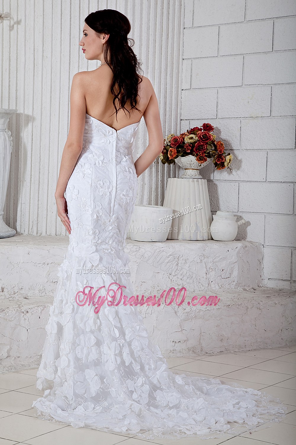 Mermaid Strapless Brush Train Special Fabric Wedding Dresses