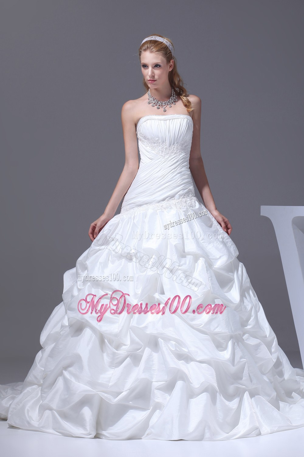 Pick-ups A-line Court Train Strapless Wedding Dress