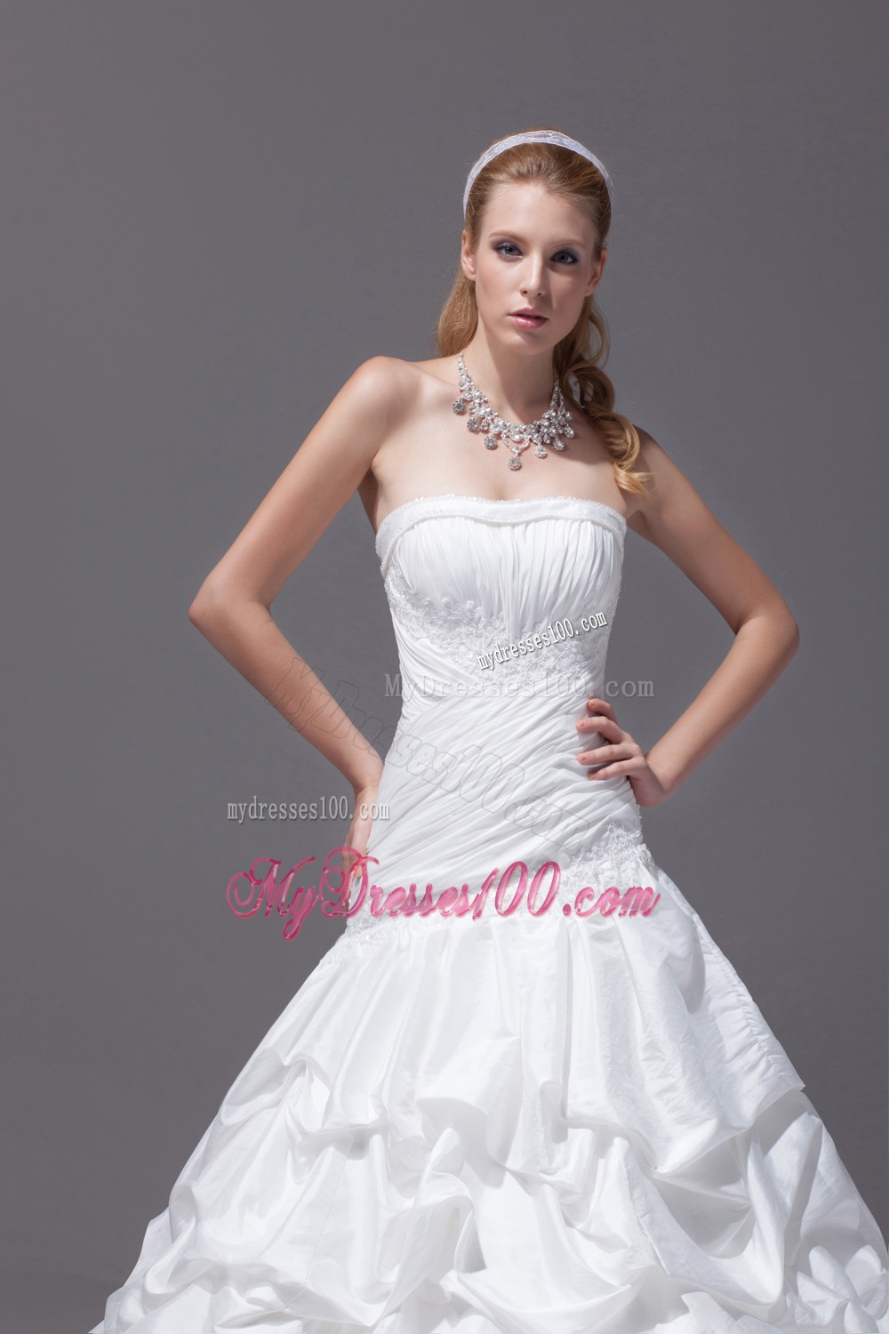 Pick-ups A-line Court Train Strapless Wedding Dress