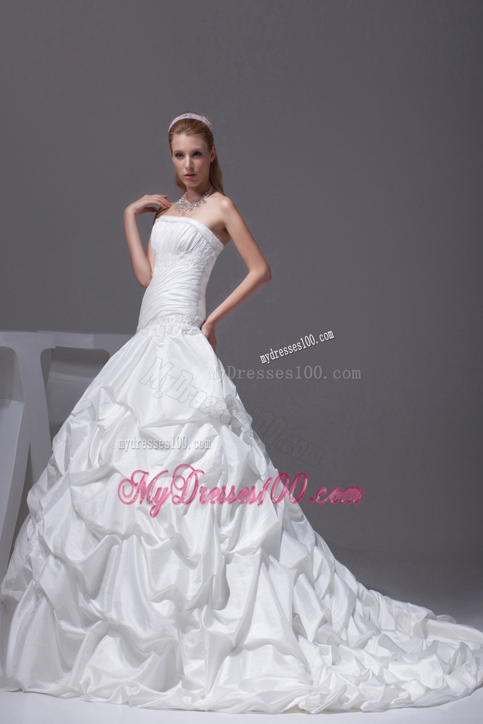Pick-ups A-line Court Train Strapless Wedding Dress