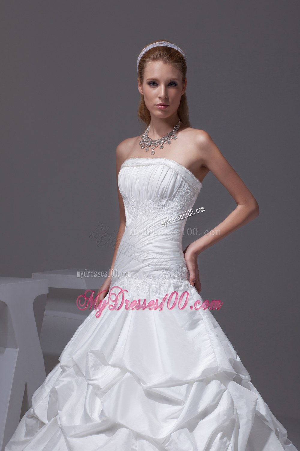 Pick-ups A-line Court Train Strapless Wedding Dress