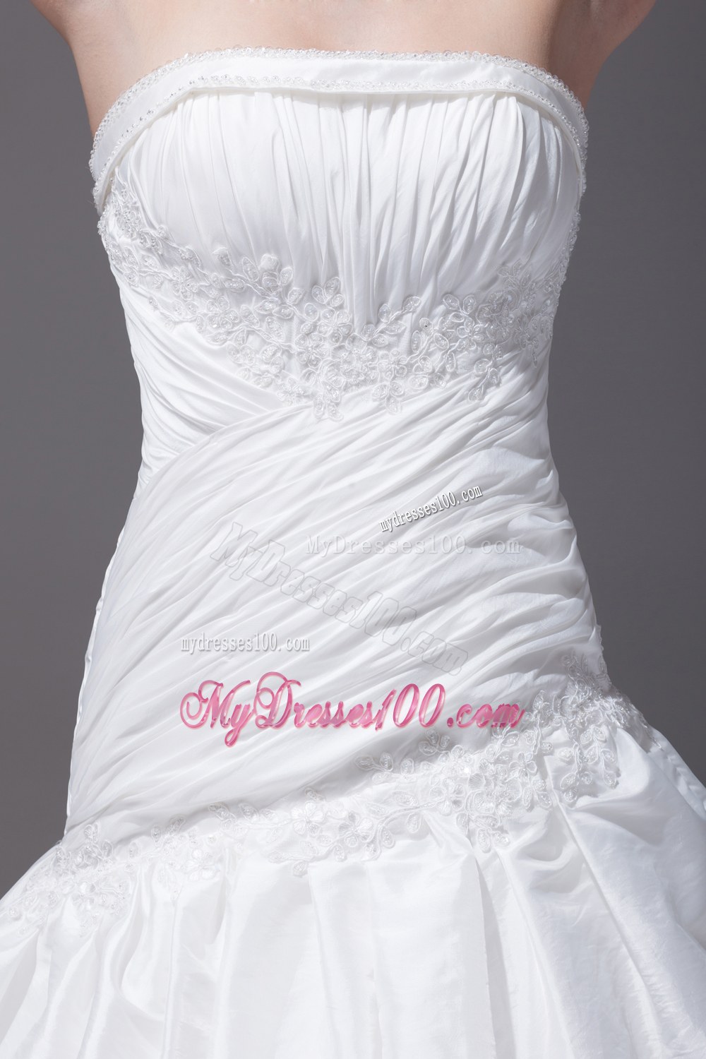 Pick-ups A-line Court Train Strapless Wedding Dress