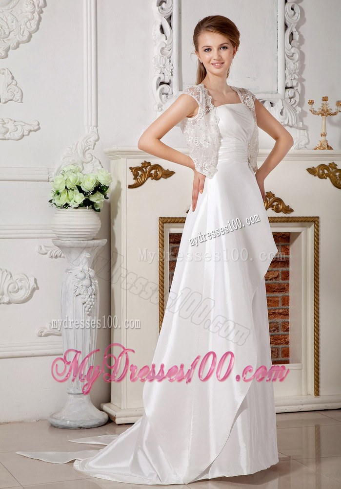 Popular Strapless Brush Train Wedding Gown with Beading and Bowknot
