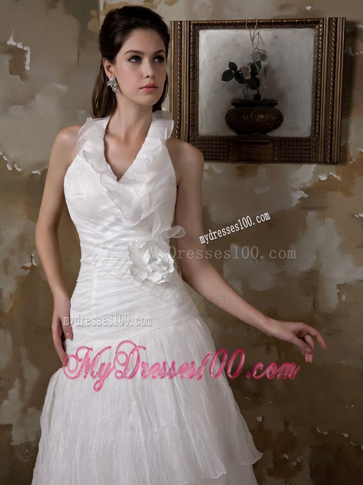 Pretty Halter Court Train Hand Made Flowers Bridal Dresses for 2013