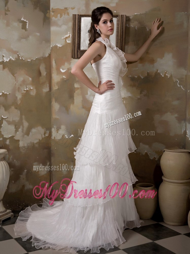 Pretty Halter Court Train Hand Made Flowers Bridal Dresses for 2013