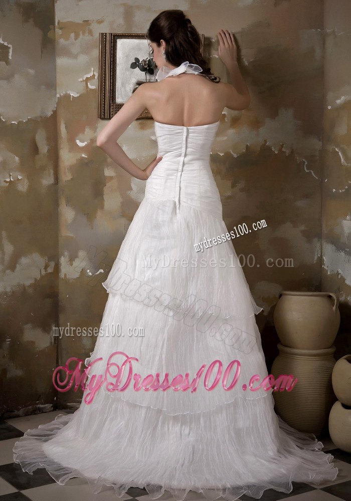 Pretty Halter Court Train Hand Made Flowers Bridal Dresses for 2013
