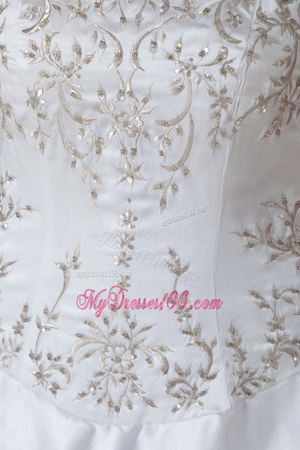 Strapless Court Train Embroidery Wedding Dress with Pick-ups