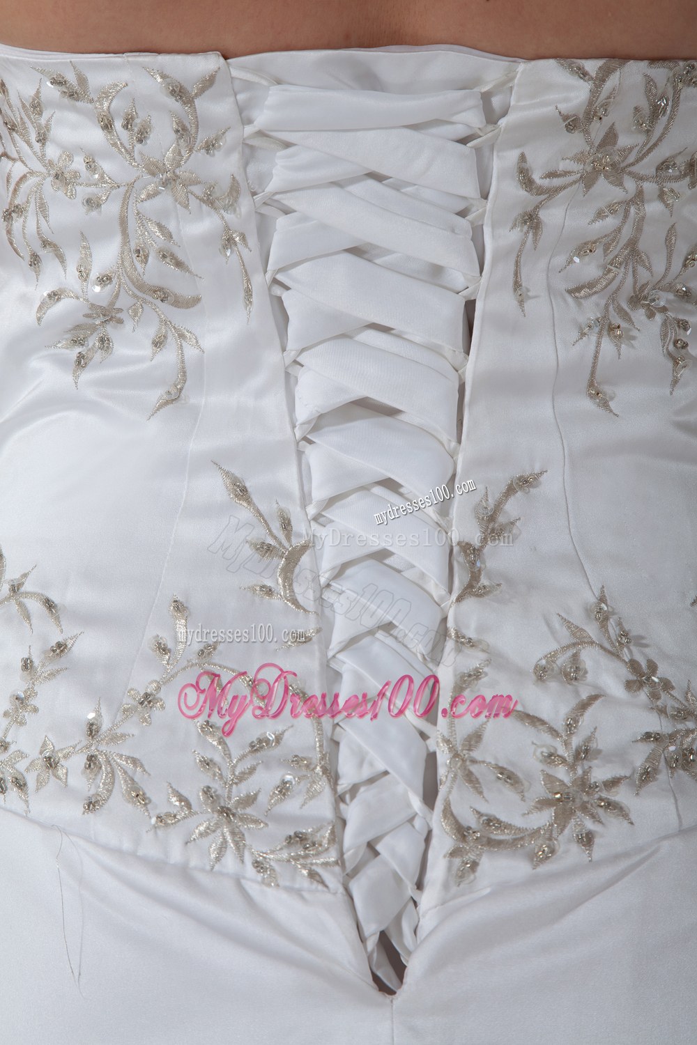 Strapless Court Train Embroidery Wedding Dress with Pick-ups