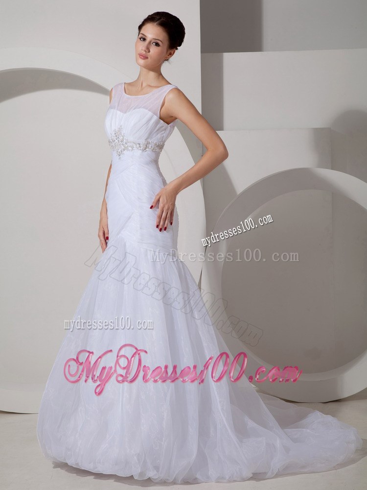 Pretty Scoop Court Train Appliques and Ruches Wedding Dresses