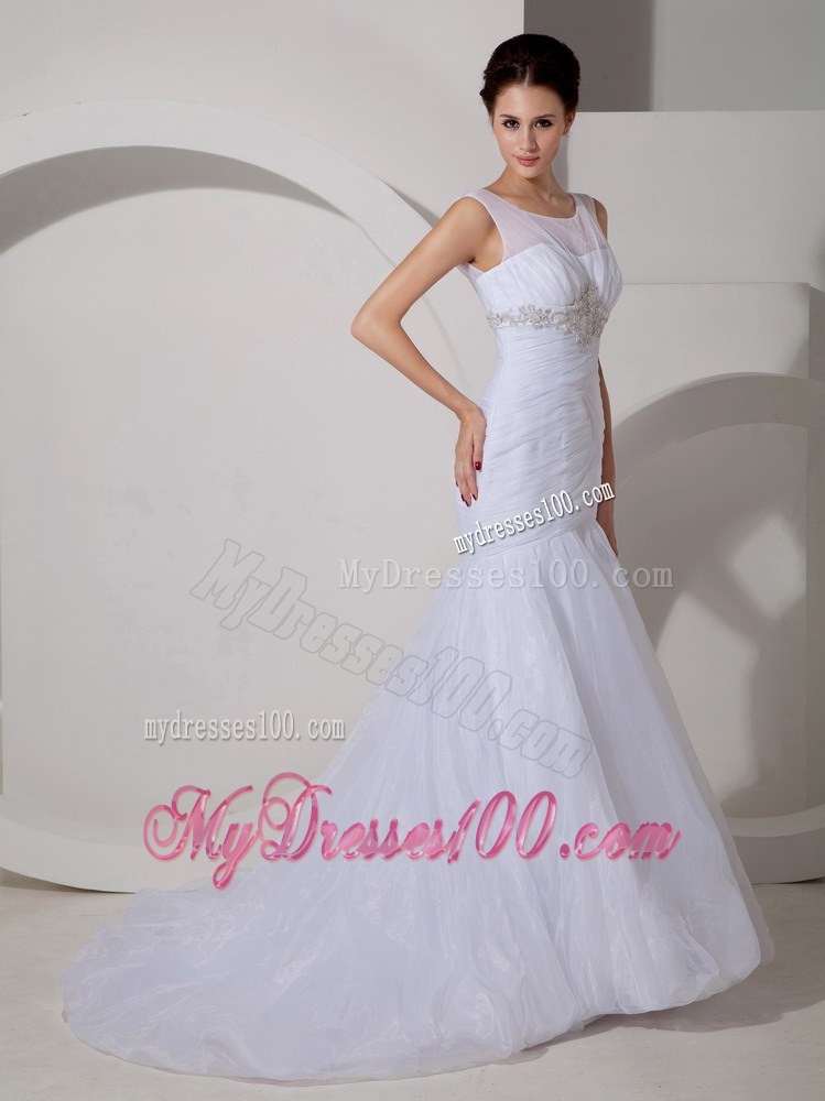 Pretty Scoop Court Train Appliques and Ruches Wedding Dresses