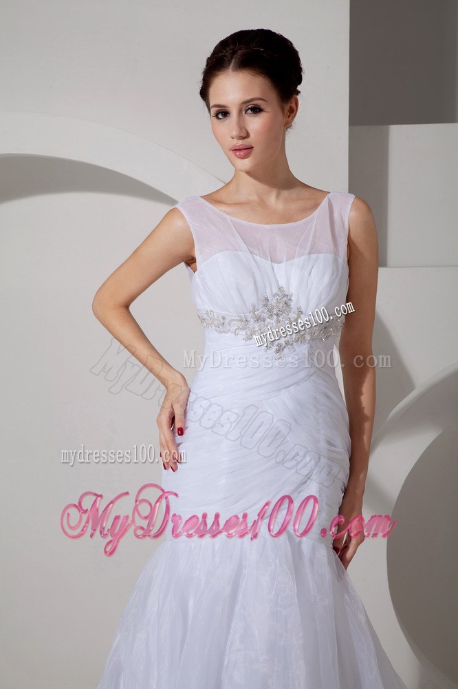Pretty Scoop Court Train Appliques and Ruches Wedding Dresses