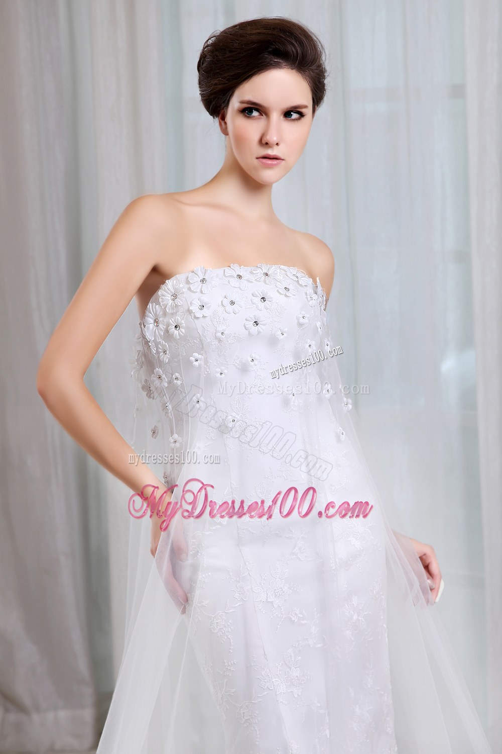 Pretty Mermaid Strapless Court Train Appliques Wedding Dresses