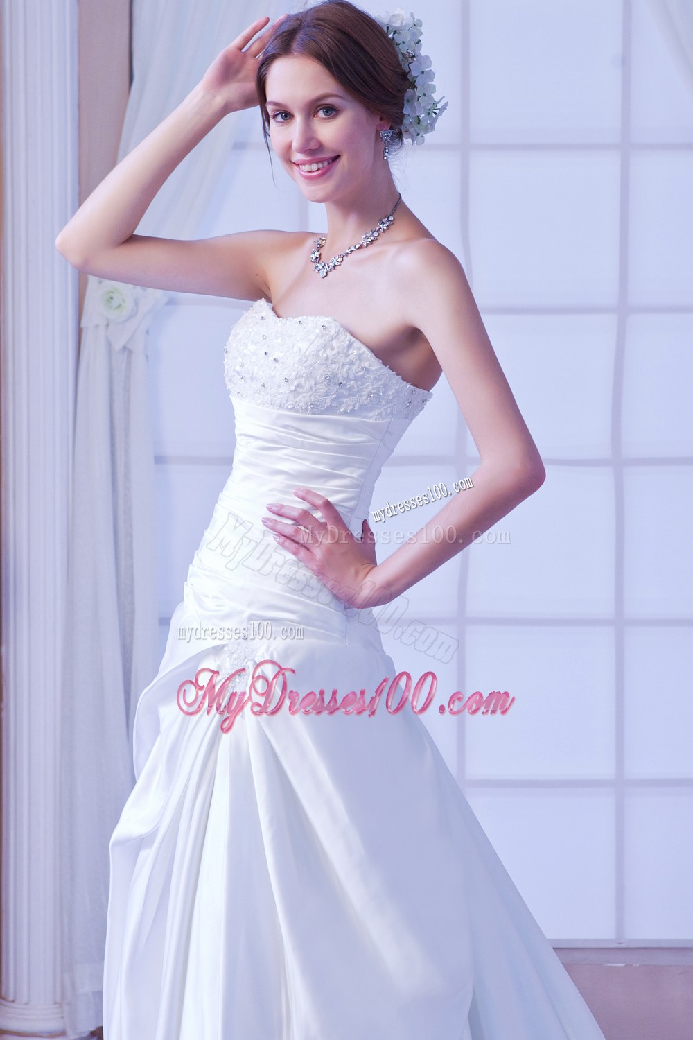 Romantic Strapless Chapel Train Beaded 2013 Bridal Dresses