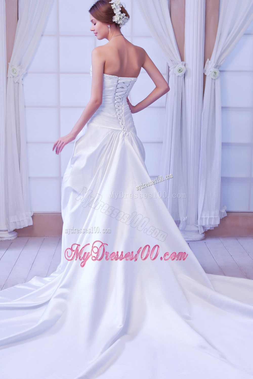 Romantic Strapless Chapel Train Beaded 2013 Bridal Dresses
