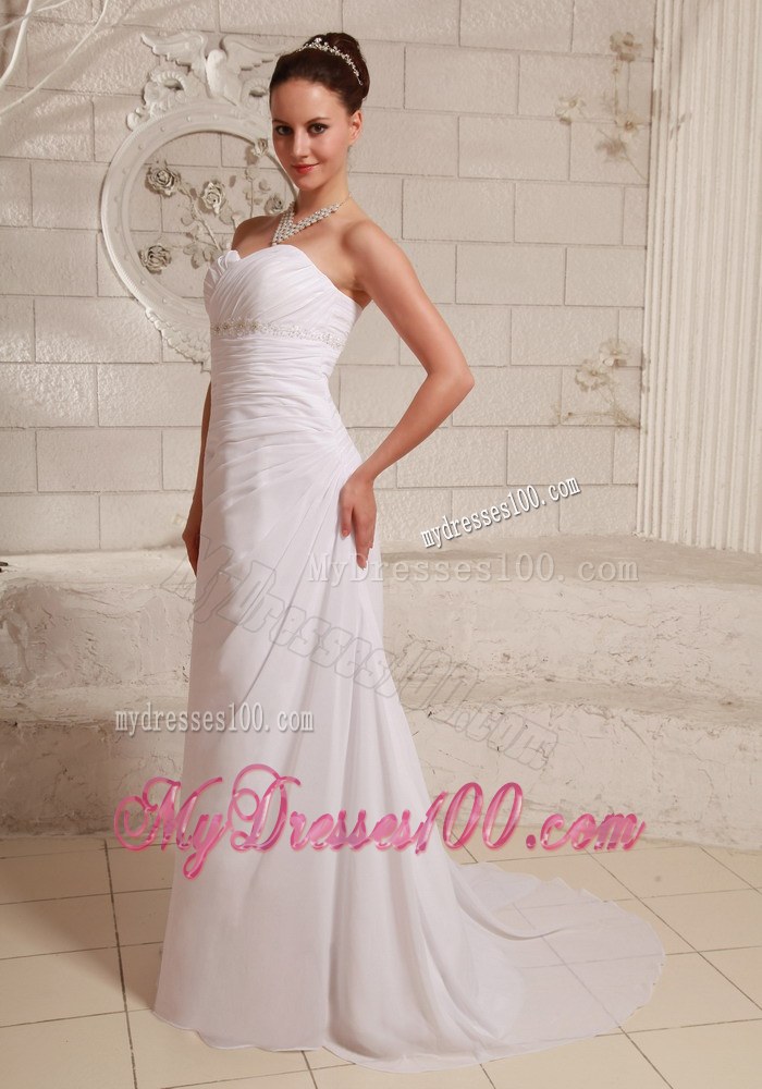 Ruches and Appliques Sweetheart Wedding Dresses with Brush Train