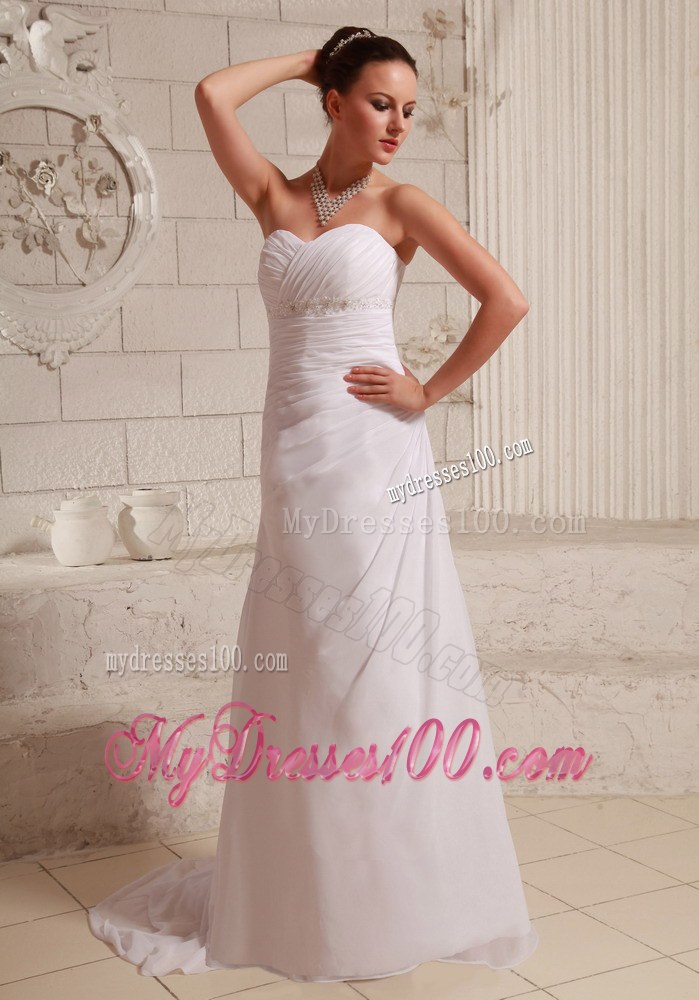Ruches and Appliques Sweetheart Wedding Dresses with Brush Train