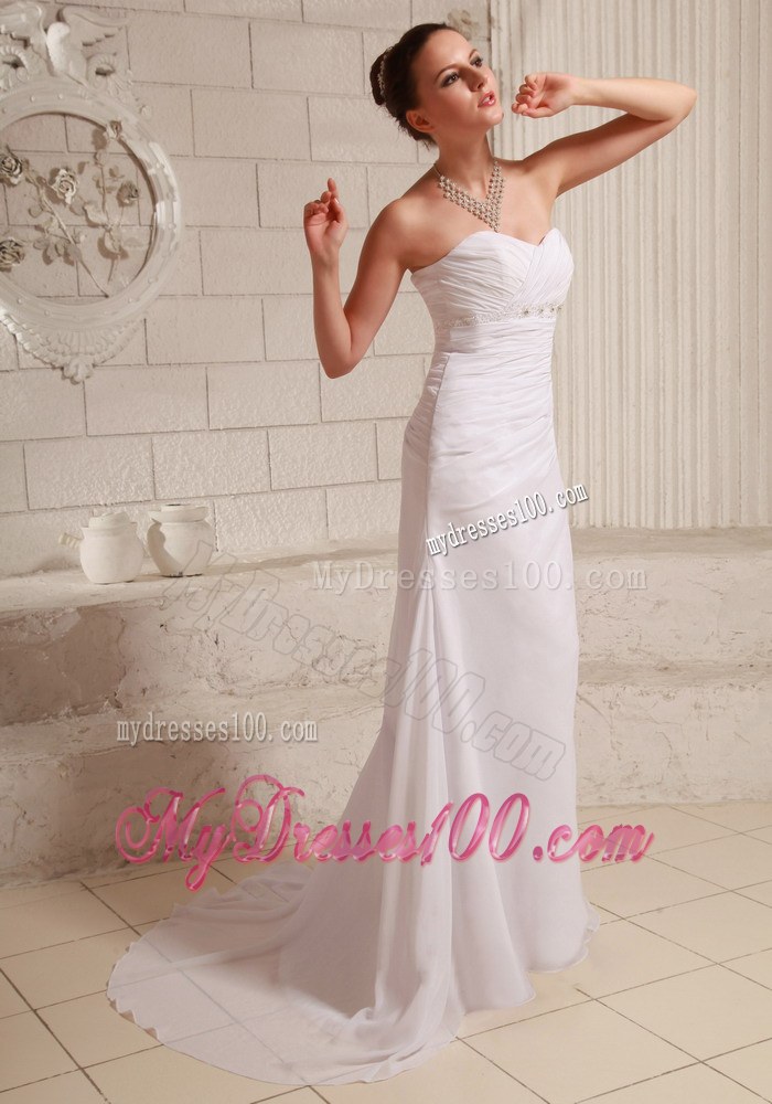 Ruches and Appliques Sweetheart Wedding Dresses with Brush Train
