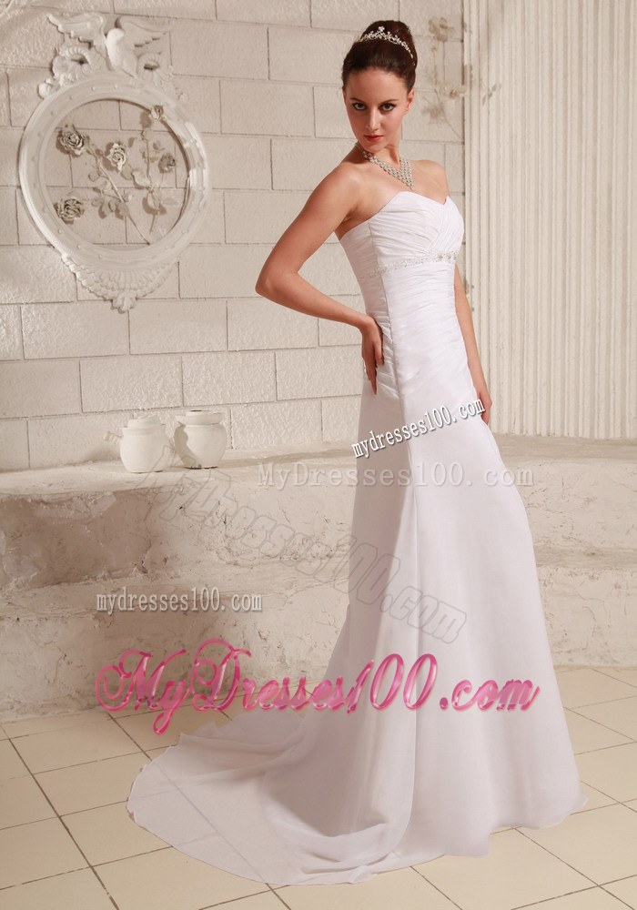 Ruches and Appliques Sweetheart Wedding Dresses with Brush Train