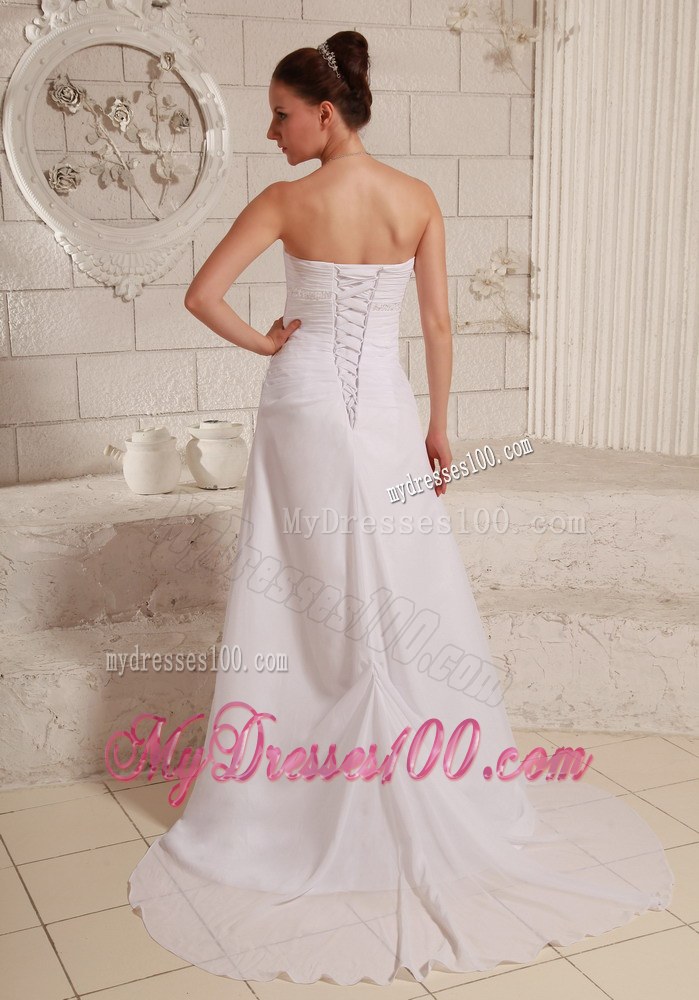 Ruches and Appliques Sweetheart Wedding Dresses with Brush Train
