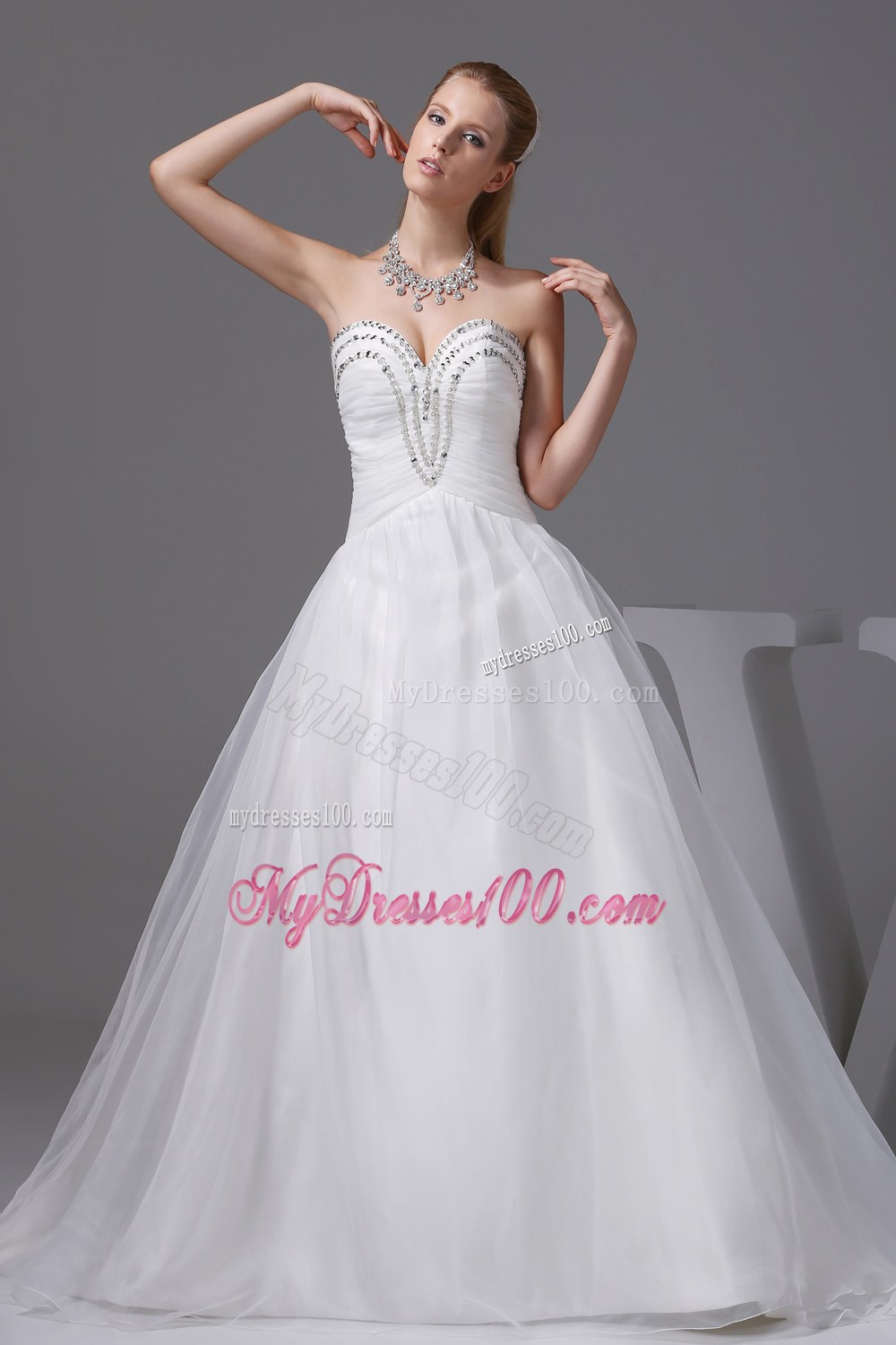 Ruching Beading Sweetheart A-line Wedding Dress