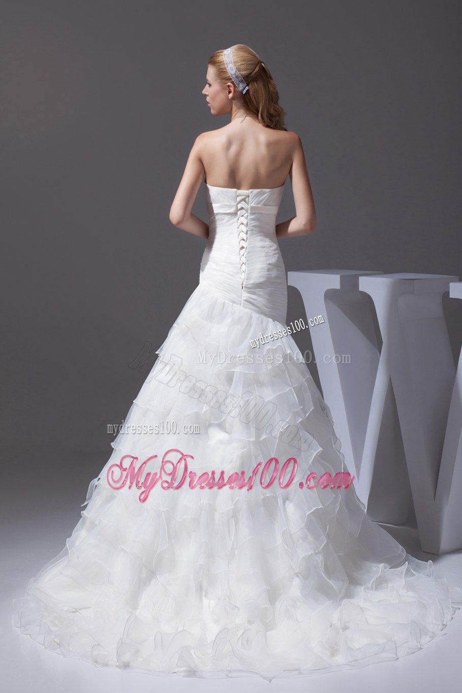 Ruffled Layers A-line Brush Train Strapless Wedding Dress