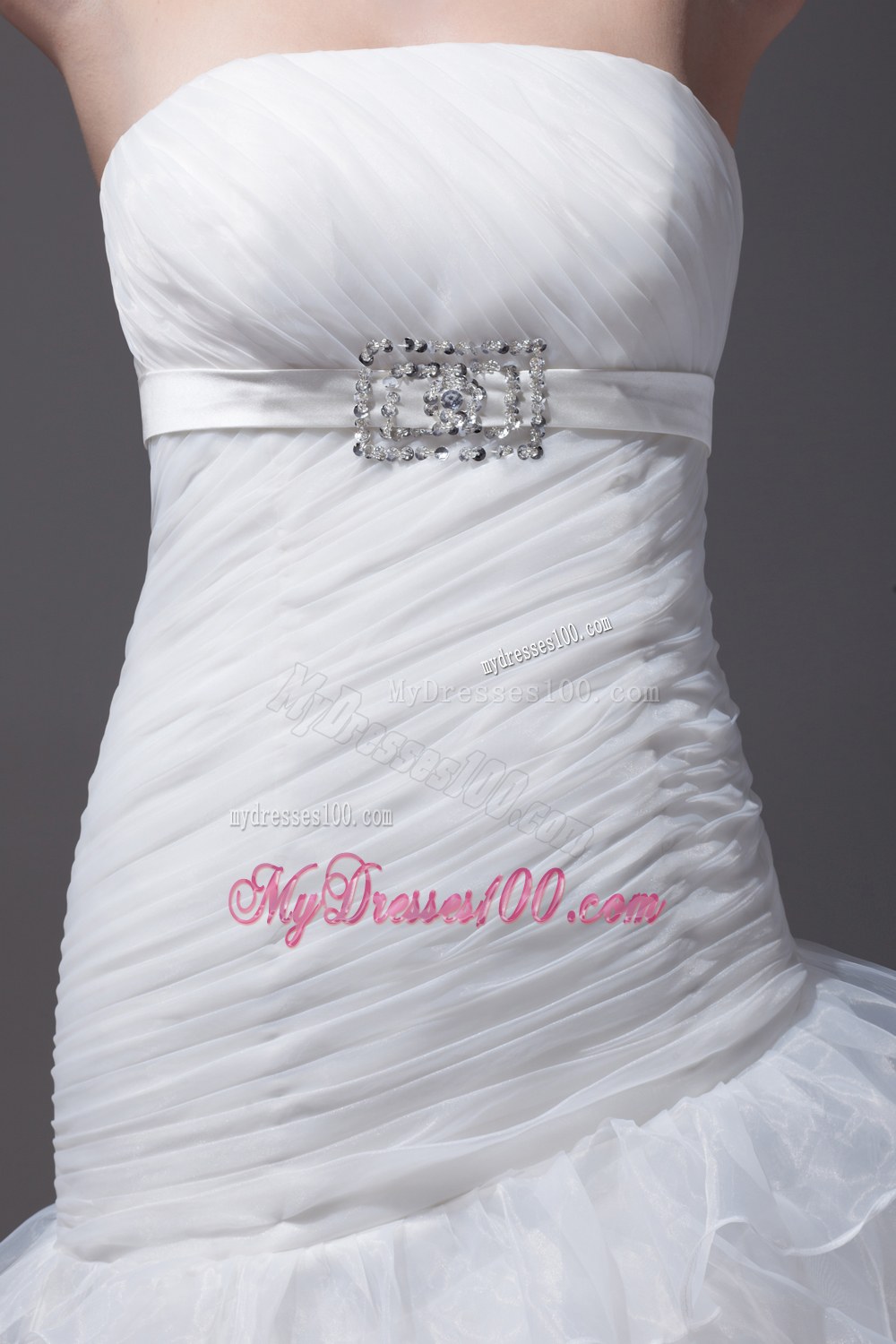 Ruffled Layers A-line Brush Train Strapless Wedding Dress