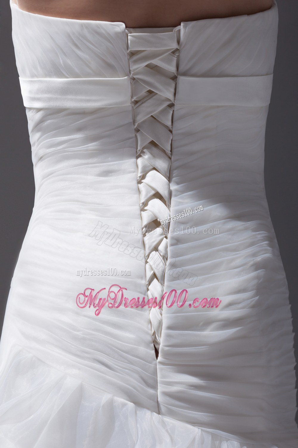 Ruffled Layers A-line Brush Train Strapless Wedding Dress