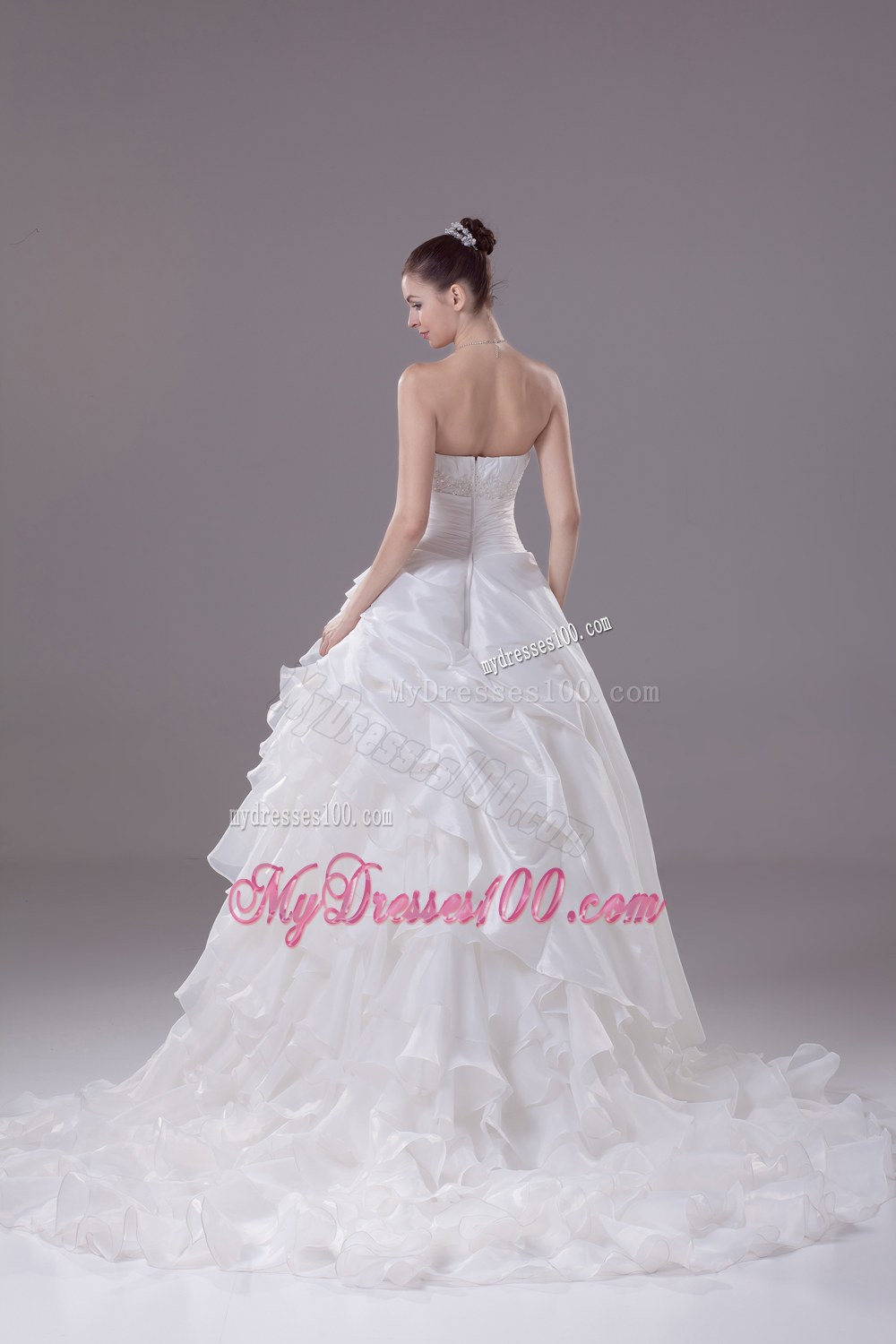 Ruffled Layers Strapless Chapel Train Princess Wedding Dress