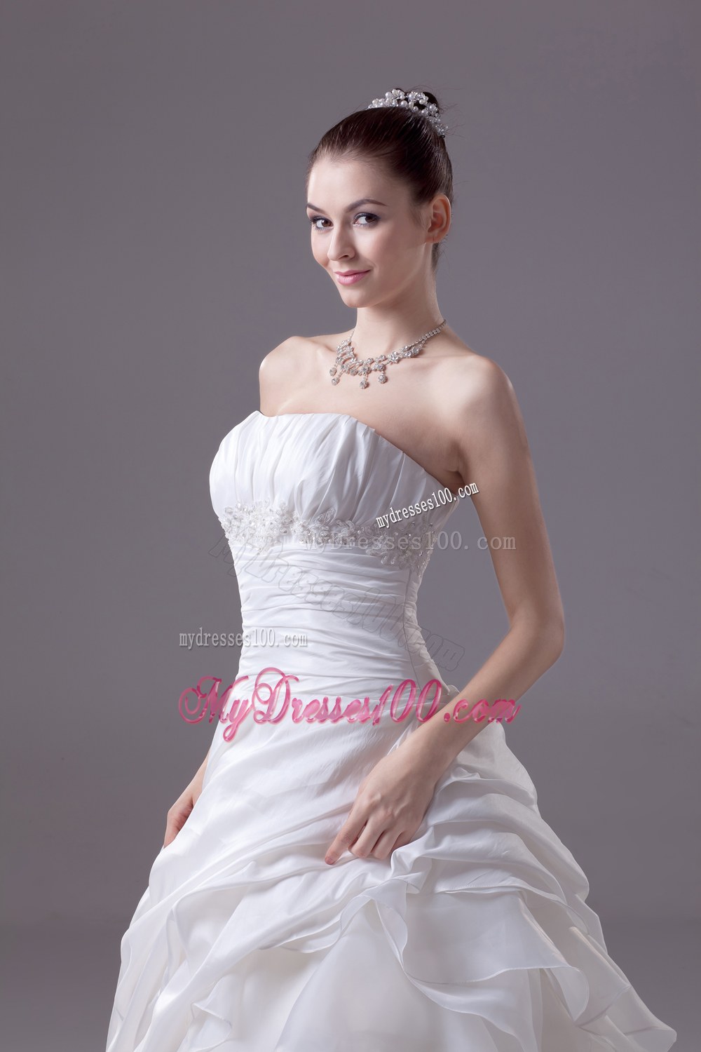 Ruffled Layers Strapless Chapel Train Princess Wedding Dress
