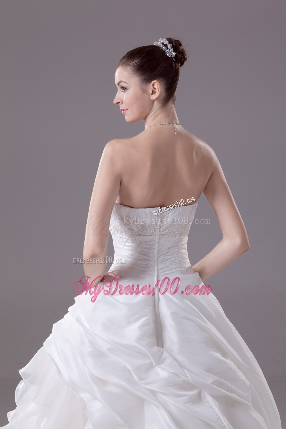 Ruffled Layers Strapless Chapel Train Princess Wedding Dress