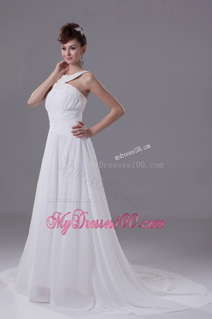 Scoop Neck Beading Princess Wedding Dress With Cross Criss Back