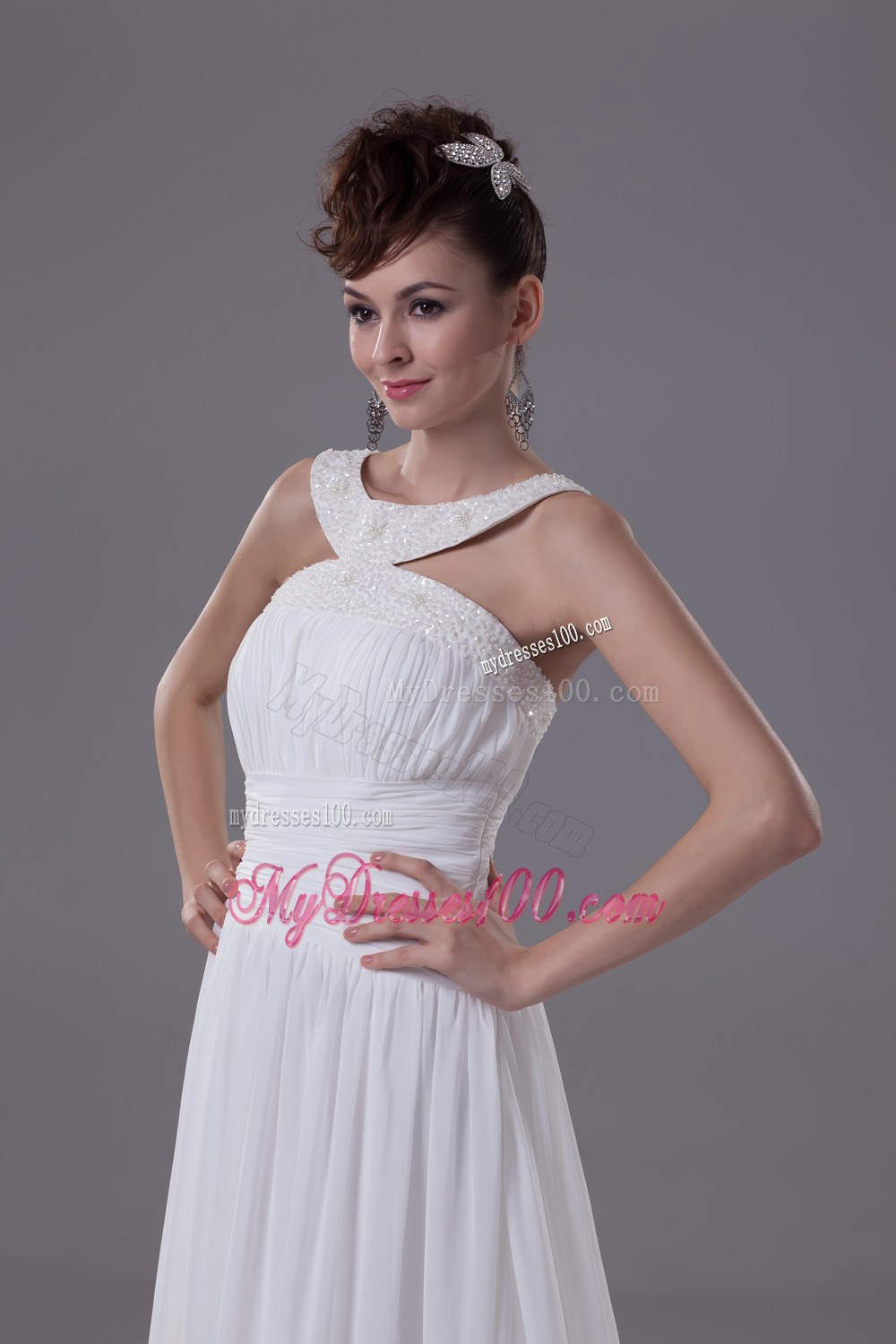 Scoop Neck Beading Princess Wedding Dress With Cross Criss Back