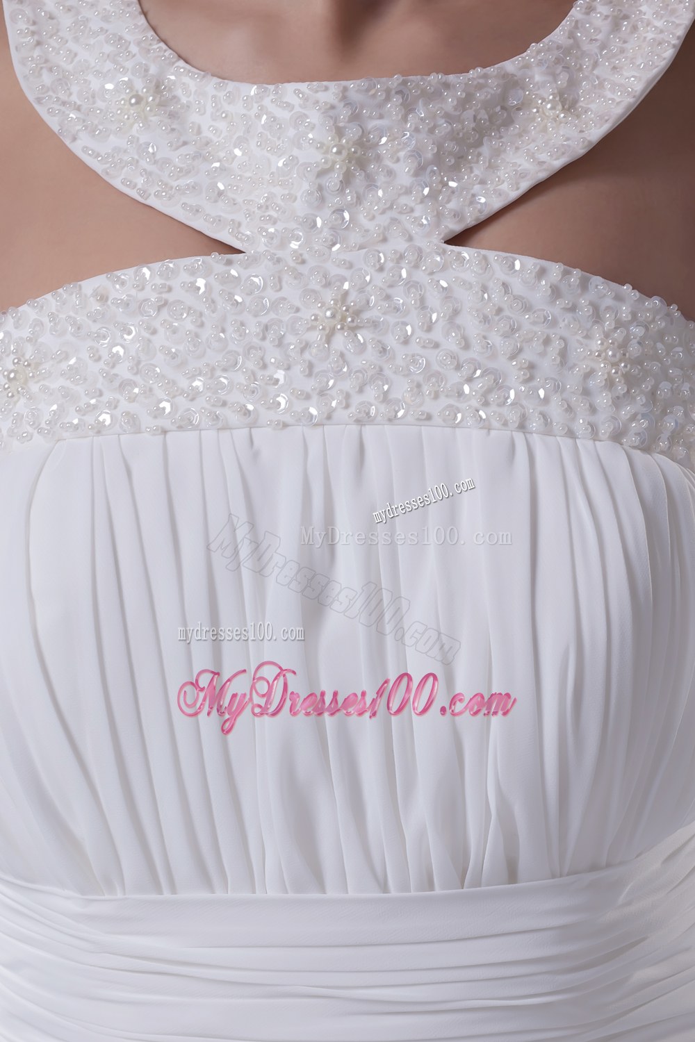 Scoop Neck Beading Princess Wedding Dress With Cross Criss Back