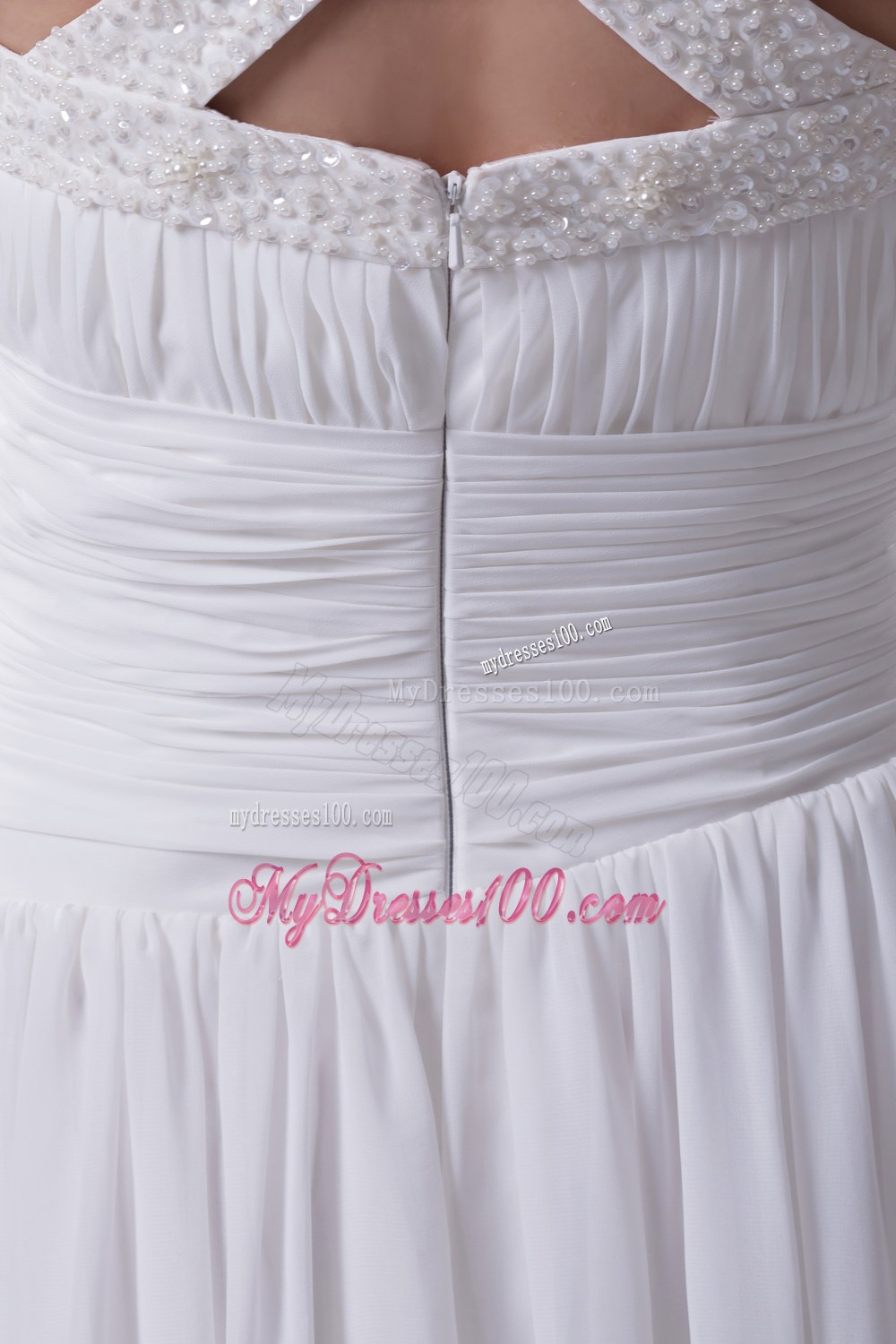 Scoop Neck Beading Princess Wedding Dress With Cross Criss Back