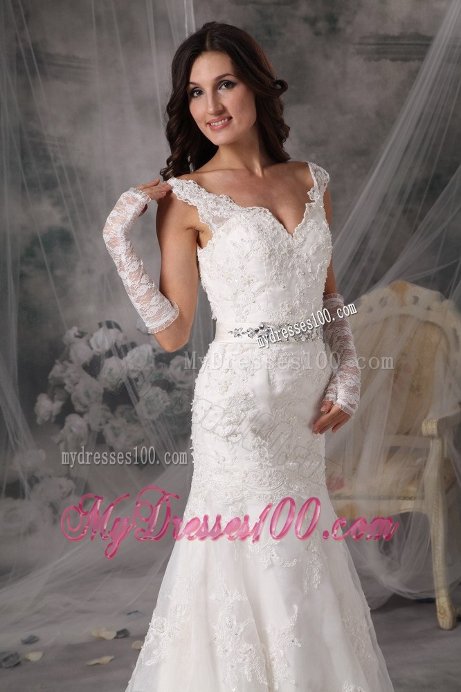 Sexy V-Neck Court Train 2013 Luxurious Lace Wedding Dresses