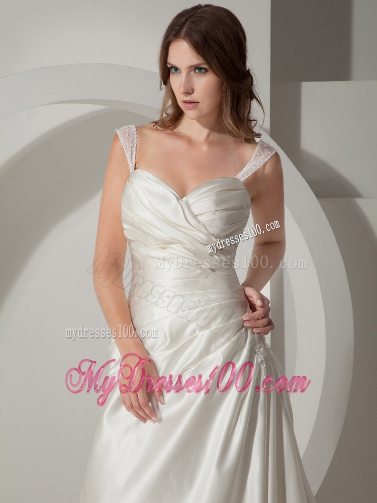Simple Princess Straps Court Train Discount Wedding Dress with Ruching