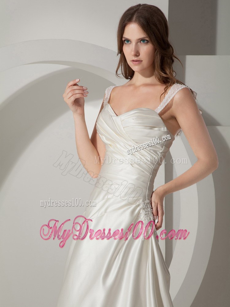 Simple Princess Straps Court Train Discount Wedding Dress with Ruching
