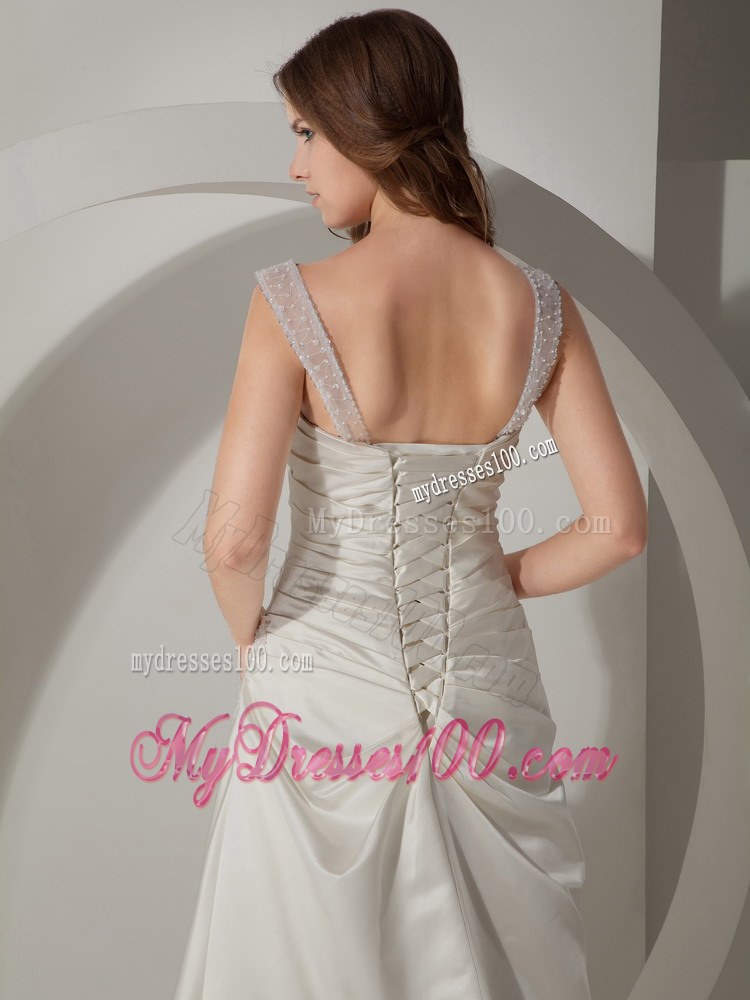 Simple Princess Straps Court Train Discount Wedding Dress with Ruching